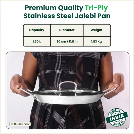 TurboCuk Tri-ply Stainless Steel Jalebi Pan (30cm, 1.5L) – No Sticking, No Burning | With Steel Lid | Fast Heating, Healthy Cooking | Induction Safe