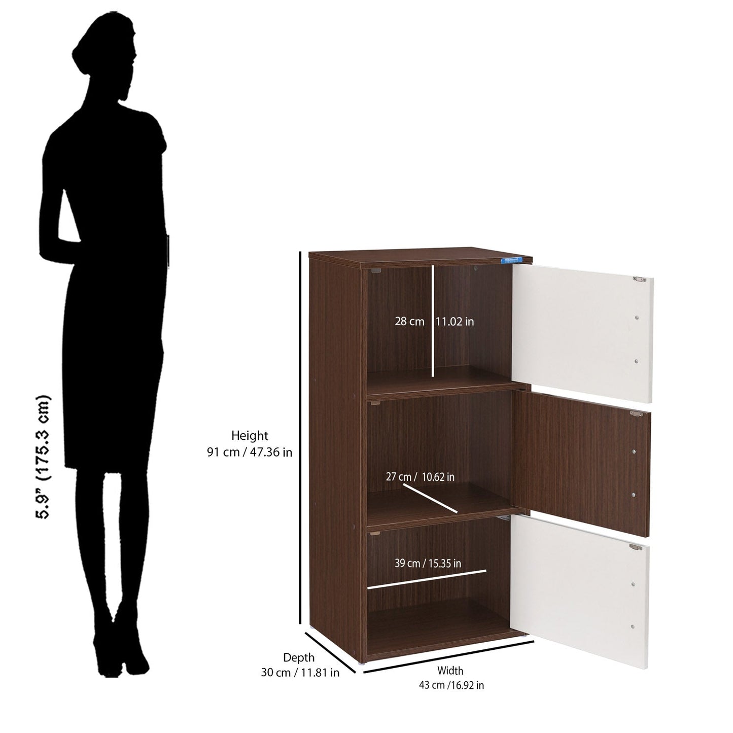 Nilkamal Sear 3 Tier Storage Cabinet (Oak/Frosty White)