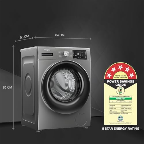 Whirlpool 8 Kg Ozone Technology Inverter Fully Automatic Front Load Washing Machine with In-Built Heater (XO8014BYM52E, Midnight Grey, 100+ Tough Stains, 1400 RPM)