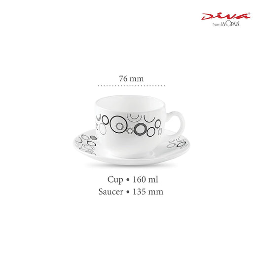 La Opala Diva, Opal Glass Crockery | Cup & Saucer Iris Regular, Set of 12 | Misty Drops, 160 ml | for Tea & Coffee | Microwave Safe | 100% Vegetarian | Extra Strong | Super Light | Super White