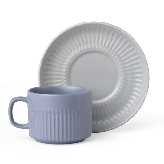 Clay Craft Fine Ceramic Crimson Blue Cups & Saucer, Set of 12, Cups for Tea & Coffee, Gift Set, Elegant Design for Home and Kitchen and Can Be Gifted to Your Loved Ones On Any Occassions