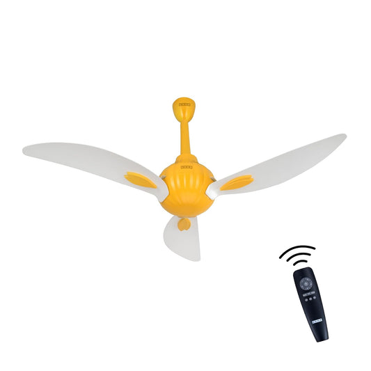 USHA New Bloom Series Helenium (Inspired by Helenium) BLDC Ceiling Fan with Bi-Directional Feature | Sleep/Boost/Timer Modes | RF Remote | Whisper-Quiet | Dust-Resistant (White & Saffron Yellow)