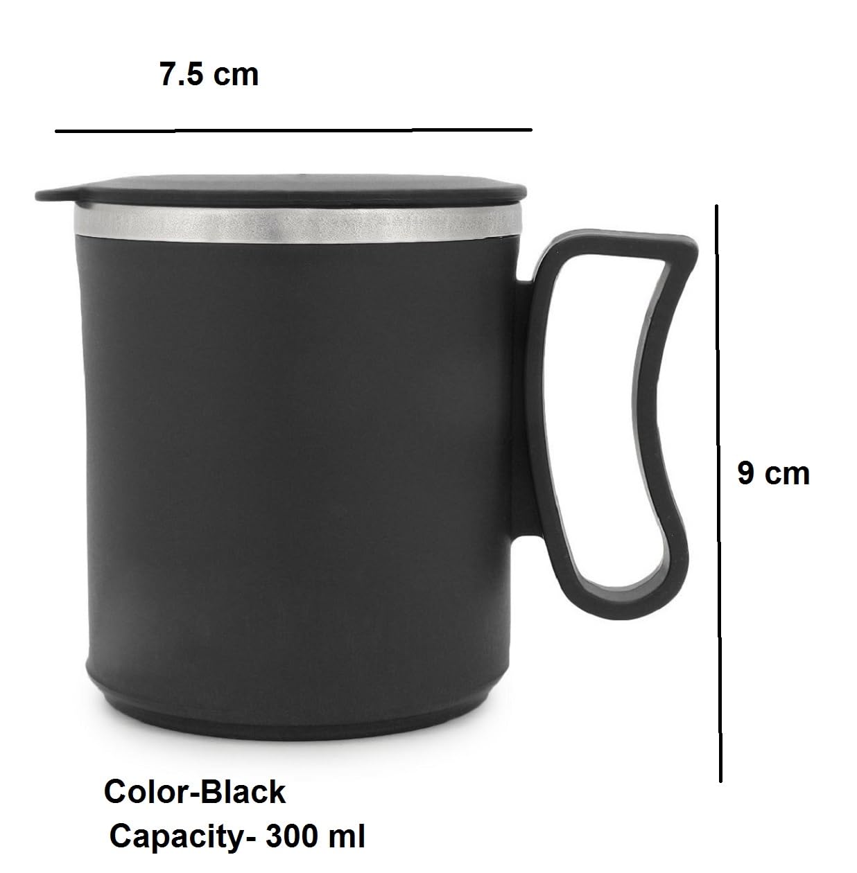 Dynore Stainless Steel Insulated 1 Pc Double Walled Plastic Covered Air Tight Travel Tea/Coffee Mug with Lid- Black