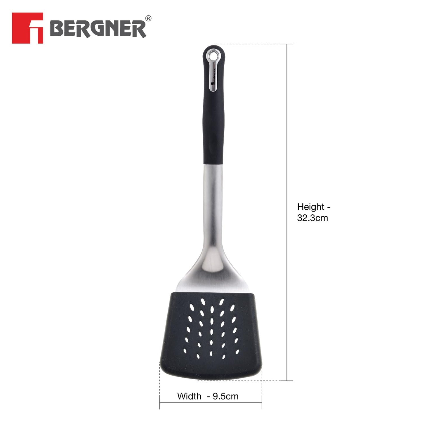 BERGNER Master Pro Non-Stick Slotted Turner Spatula with Silicone Cover (Black), Standard