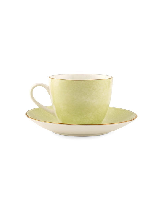 Clay Craft Fine Ceramic Paradise Cup & Saucer Set for Tea/Coffee of 12 (6 Cups + 6 Saucers) - 180 ml Each (Cream)