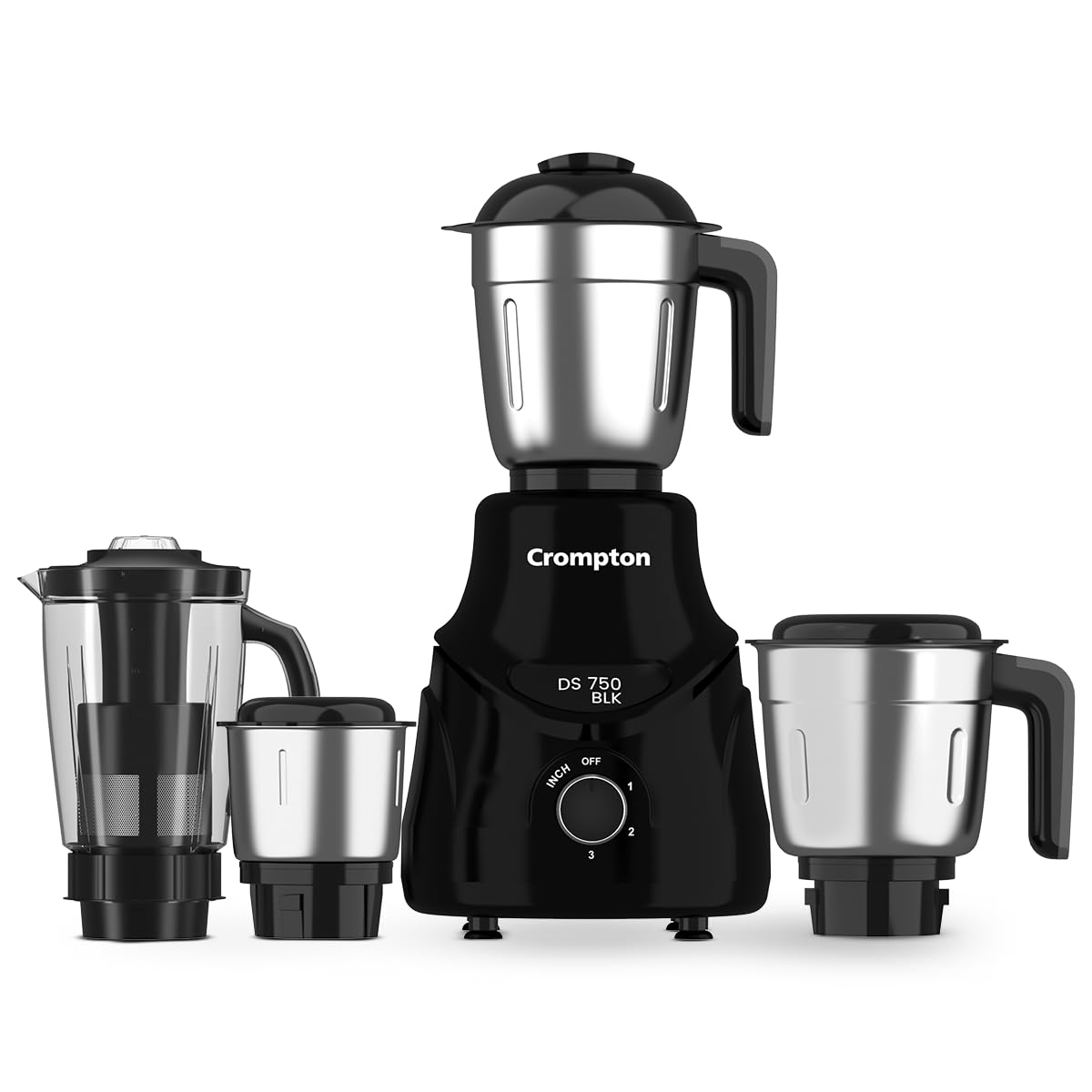 CROMPTON DS 750W Mixer Grinder- 750W Powertron Motor for faster grinding results | Motor Vent-X for durability | 4 Jars (1.5L with FF, 1.5, 1L, 0.4L) 2 Years Warranty on Product & Motor.