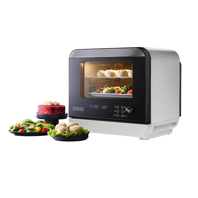 Usha iChef Steam Oven | Air Fryer | Steamer | 39 Pre-set Menus | 11 in-1 Functions | 3 Level cooking | Turbo Air Circulation | 1000 W Heating element and 800 W 3D Steam & 18L (White)