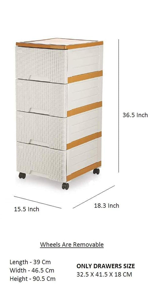 ARISTO Multipurpose 4 Plastic Drawers (XL Size) Modular Chest Storage Organizer (Solid Brown, 4 Drawer), (39 x 46.5 x 90.5 CM)