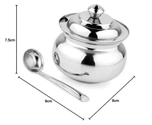 KC Stainless Steel Ghee Pot/Jar With Spoon- 300Ml, 1 Piece, Silver