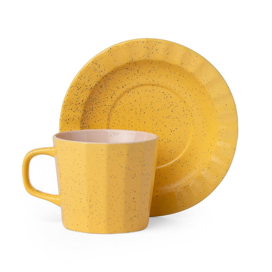 Clay Craft Fine Ceramic Armada Mustard & Pink Cups & Saucer, Set of 12, Cups for Tea & Coffee, Gift Set, Elegant Design for Home and Kitchen and Can Be Gifted to Your Loved Ones On Any Occassions