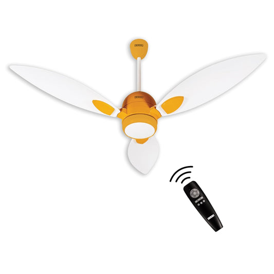 USHA New Bloom Series Sunspire Glow (Inspired by Sunflower) BLDC Ceiling Fan with Underlight with 3 Modes | RF Remote | Whisper-Quiet | Dust-Resistant (White & Saffron Yellow)