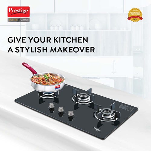 Prestige Desire Hobtop L P Gas Table ( PHTD 02 AI Black With Glass Top, 2 Burners & Auto Ignition)