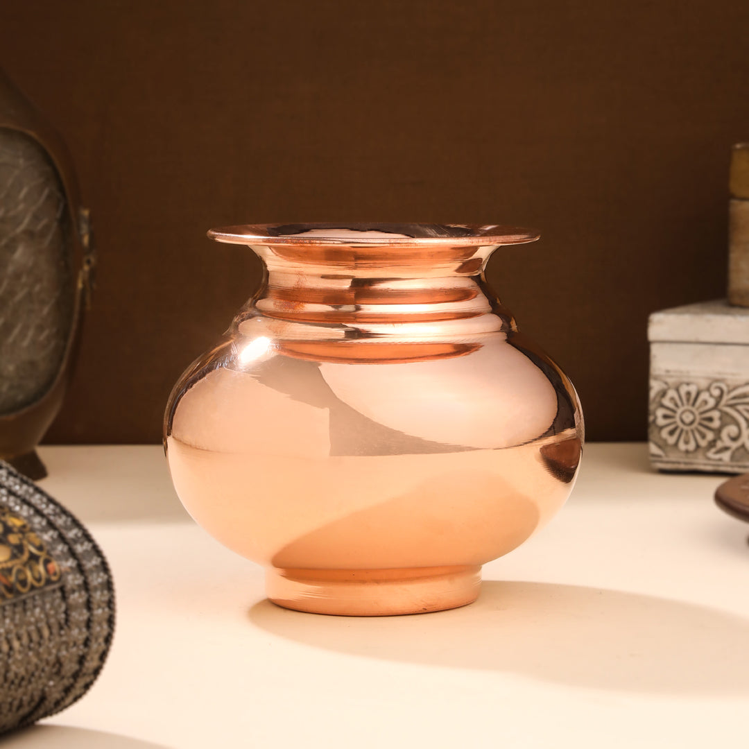 Copper Pooja Kalash Traditional Religious Pot for Puja Rituals (4.5 Inch)