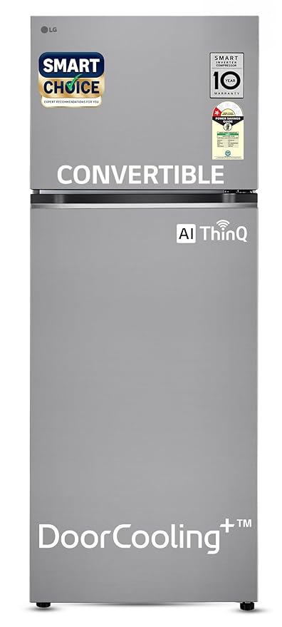 LG Smart Choice, 466 L, 1 Star, Convertible, Door Cooling+, Smart Inverter Compressor, AI ThinQ Wi-Fi, Frost Free Double Door Refrigerator (GL-T492NPZR, Shiny Steel, Express Freeze & Multi Air Flow)
