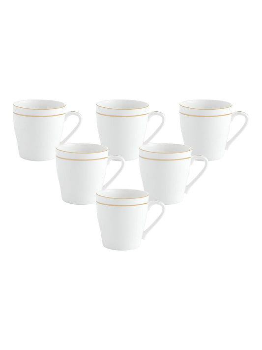Clay Craft Fine Ceramic Feather Print - 120 ml -Set of 6 Tea Cups (Gold Line Cups - 6 Pcs)
