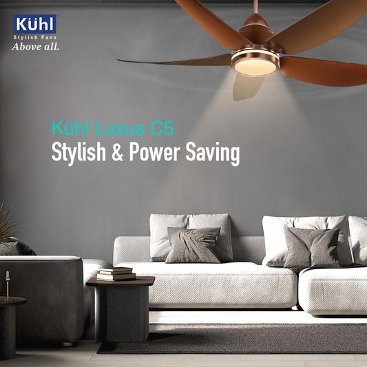 KUHL Luxus C5 1320mm Stylish 65% Power Saving BLDC Ceiling Fan with Remote|Night & Down Light|29W|BEE 5 Rated & ISI Marked|Low Noise|IoT –Operate via Mobile & Alexa|Reverse Mode|FreeInstallation|Brown