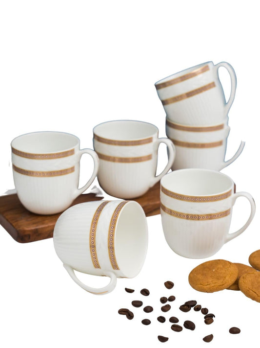 Clay Craft Fine Ceramic Gold Printed Coffee/Tea Cups Set of 6-200 ml Each, Ceramic Tea Cups, Tea Cup Set of 6, Mugs for Coffee, Cups Set of 6, Mug Set, Ideal for Gifting, Perfect for Home and Office
