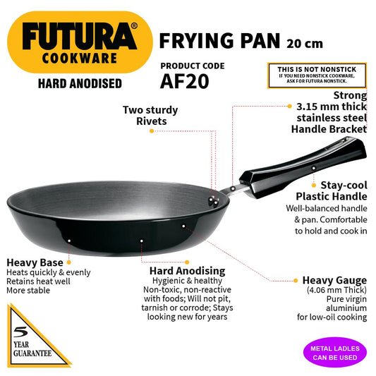 Hawkins Futura 20 cm Frying Pan, Hard Anodised Fry Pan, Small Frying Pan, Black (AF20)