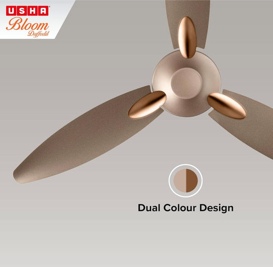 USHA Bloom Daffodil 1250mm|BEE Star Rated | Goodbye Dust Ceiling Fan | 2 Year Warranty | (Sparkle Golden and Brown) Pack of 1
