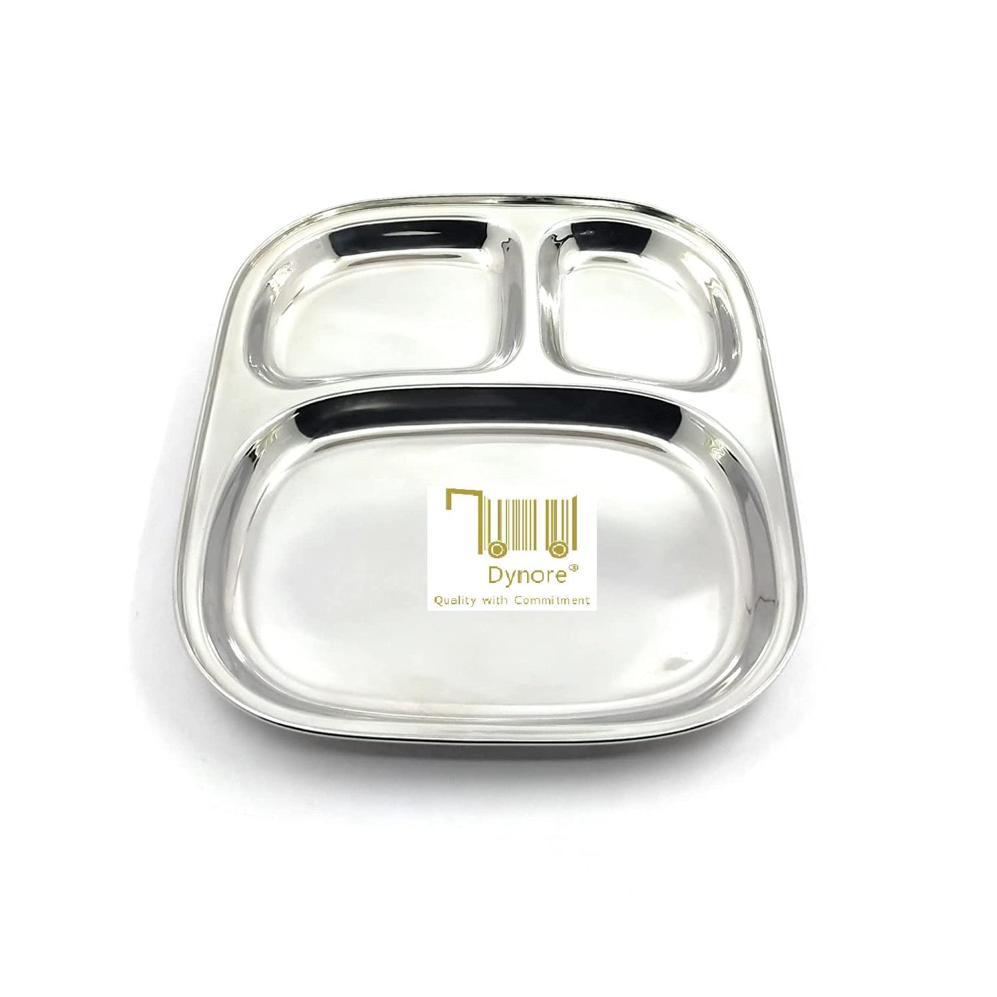 Dynore Stainless Steel 3 in 1 Three Compartment Nasta/Snacks/Kids Nasta Plate/Partition Plate- Set of 2