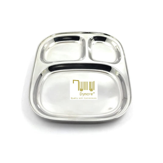 Dynore Stainless Steel 3 in 1 Three Compartment Nasta/Snacks/Kids Nasta Plate/Partition Plate- Set of 2