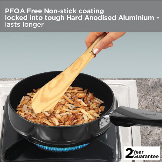 Hawkins Futura 16 cm Frying Pan, Non Stick Fry Pan with Glass Lid, Induction Omelette Pan, Small Frying Pan, Black (INF16G)