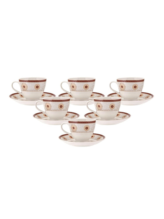 Clay Craft Fine Ceramic Cup & Saucer Set of 12-6 Cups & 6 Saucers - 180 ml Each (King Super S386)
