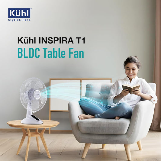 KUHL Inspira T1 400Mm Power Saving BLDC Table Fan With Remote | 28 W | Touch Screen Control Panel With Digital Display | Tilt Mechanism & Swivel Function | Table Fan| High Air Flow & Low Noise,White