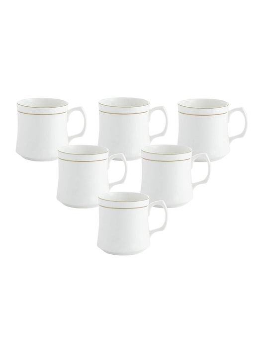 Clay Craft Elegant Gold Line Coffee/Tea Cups Set of 6 Perfect for Daily use 180 ml, White, Standard (Mike-Set of 6)