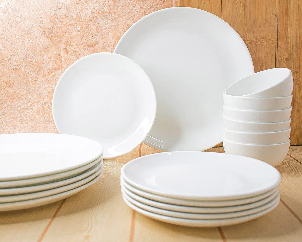 Clay Craft Ceramic Solid Urmi Dinner Set - White - 18 Pieces, for Family of 6, Dinner Set Ceramic, Crockery Set, Dining Set for Dinner, Microwave Safe Plates and Bowls Set, Crockery Set for Gift