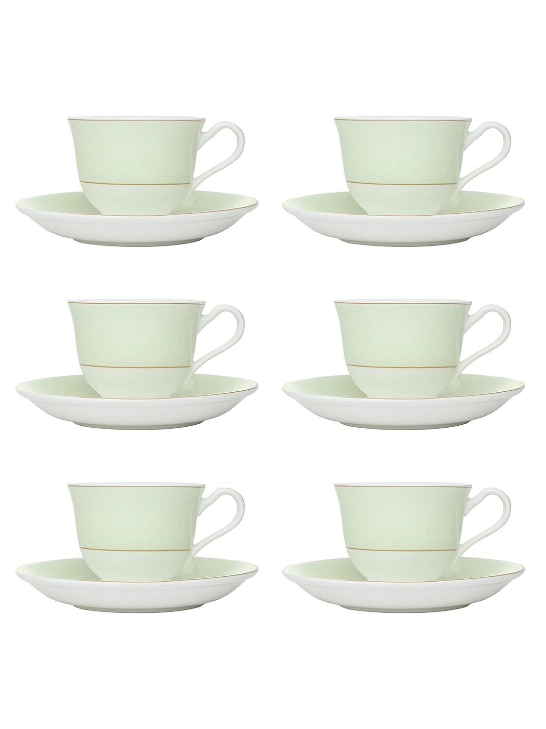 Clay Craft Georgian Super S303G Tea Cup Saucer Set, Multicolor, 210ml, 6 Pieces, Ceramic