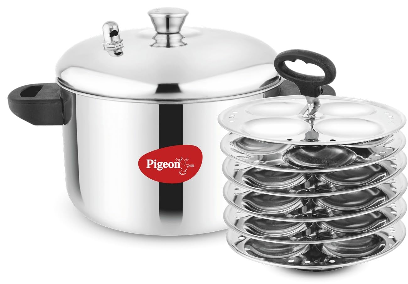 Pigeon Stainless Steel Idly Maker 4 Plates Compatible with Induction and Gas Stove