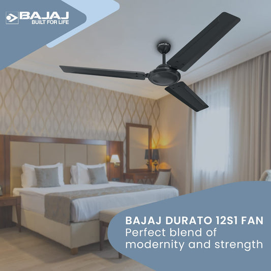 Bajaj Durato 12S1 1200MM (48") Ceiling Fans For Home | BEE Star Rated Energy Efficient Ceiling Fan | Thermatuff Technology™ | High Air Delivery & High Speed 400 RPM | 3-Yr Warranty 【Coal Mine Grey】