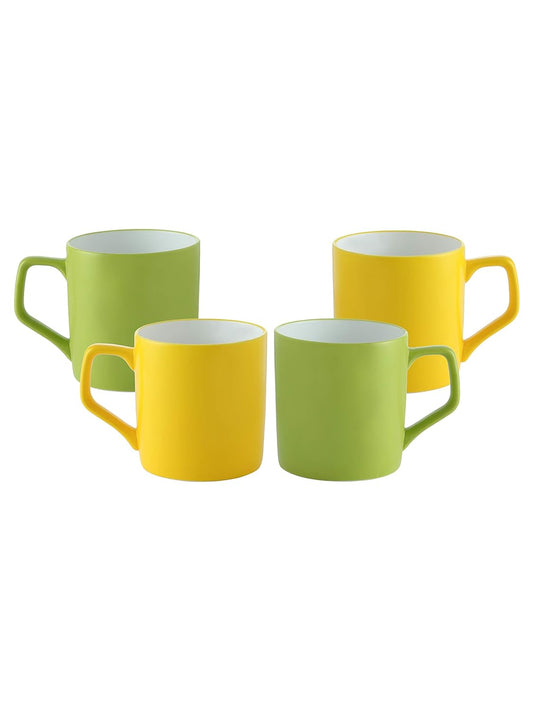 Clay Craft Fine Ceramic Solid Yellow and Green Coffee Mugs Set of 4 Perfect for Your Modern Kitchen and for Gifting Purpose