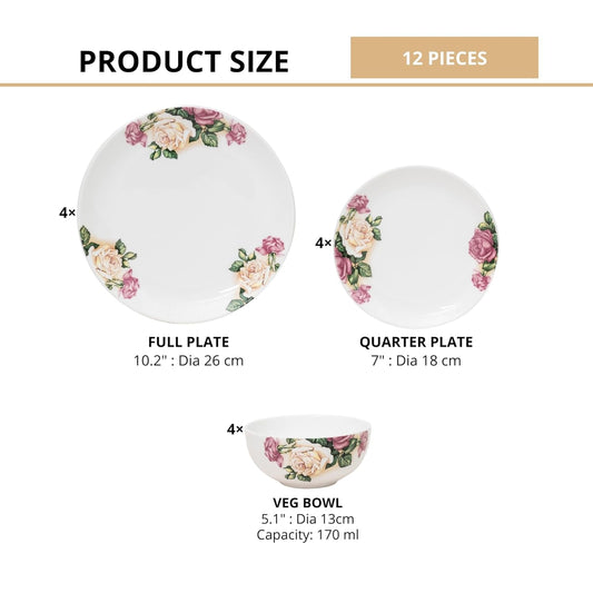 Clay Craft Printed Fine Ceramic Eco Dinner Set, Enchanting Gold, for Family of 4, Dinner Set Ceramic, Crockery Set, Dining Set for Dinner, Crockery Set for Gift, Kitchen Set (ECO5, 12 Pieces)