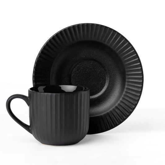 Clay Craft Fine Ceramic Linea Black Cups & Saucer, Set of 12, Cups for Tea & Coffee, Gift Set, Elegant Design for Home and Kitchen and Can Be Gifted to Your Loved Ones On Any Occassions
