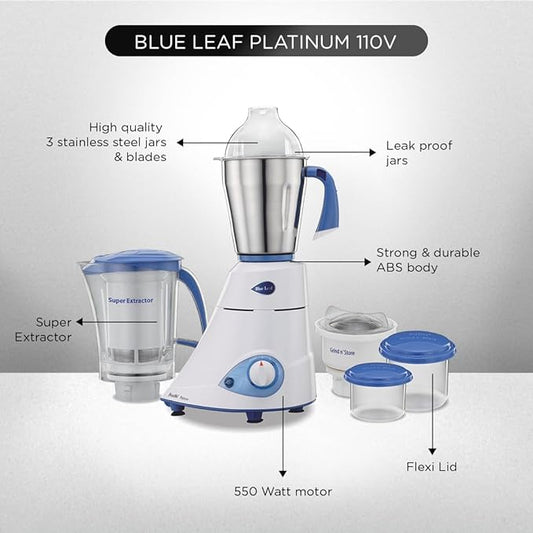 Preethi Eco Plus Mixer Grinder (550 Watt, 3 Jars, White)