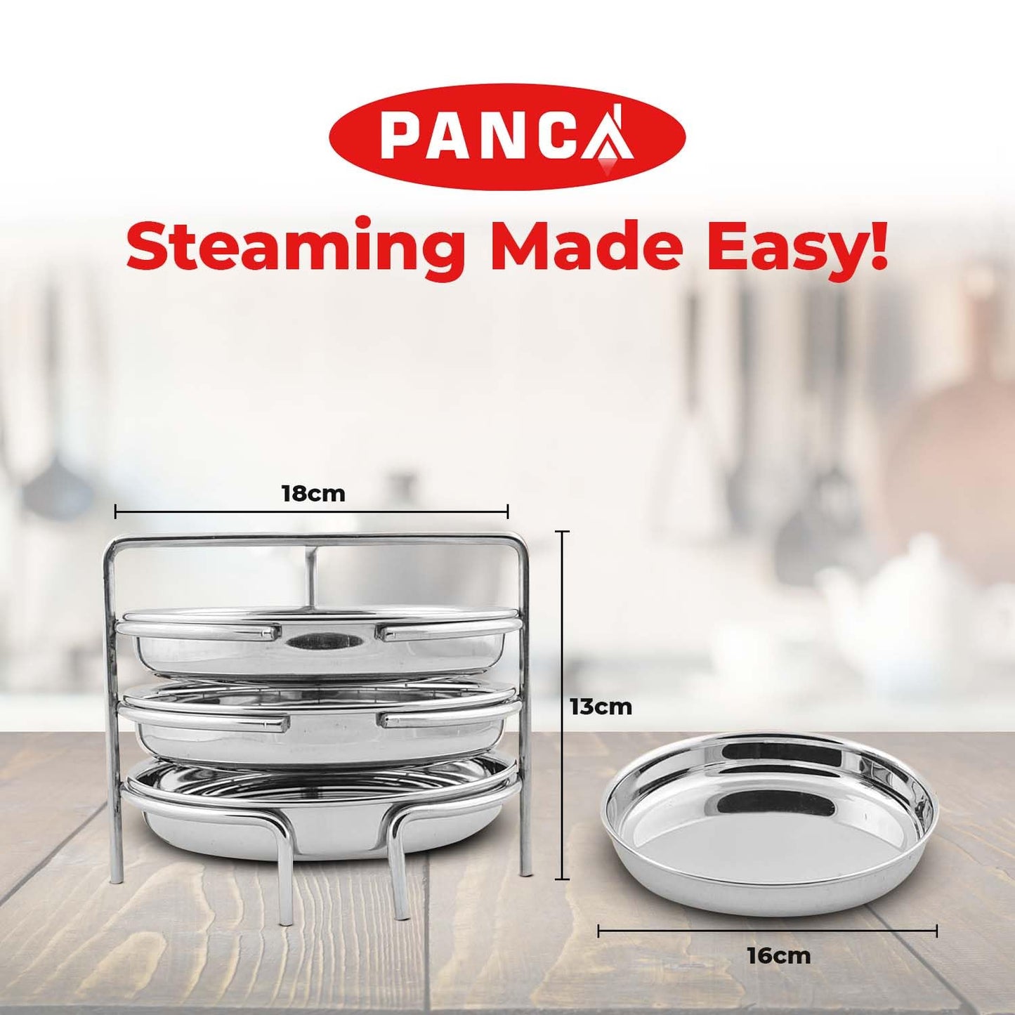 PANCA Stainless Steel Dhokla Maker, Thatte Idli Maker, 3 Big Plates, 16 cm Plates Set With Stand, Fits in all Cookers, Dhokla Stand | Dhokla Plate Only | Thattu Idli Plate | Idli and Dhokla Maker | Khaman Dhokla Plate