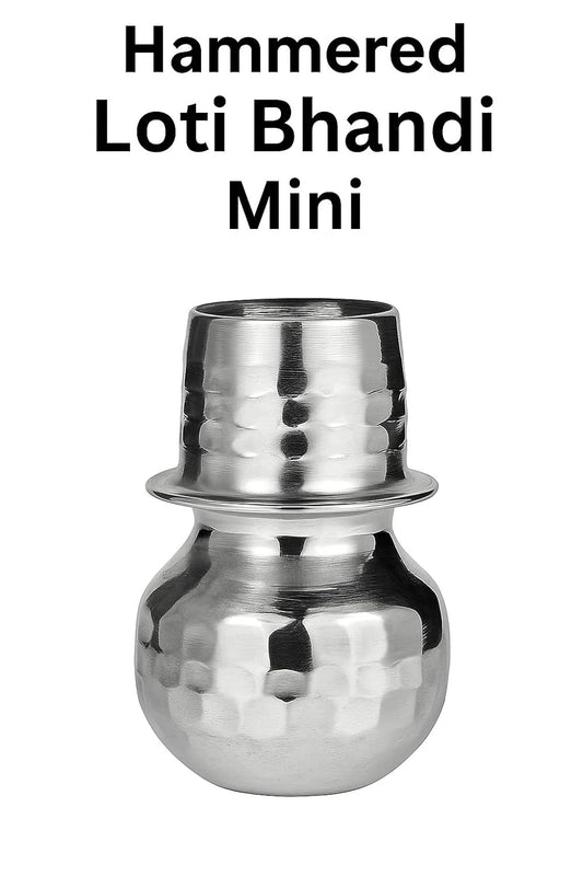 Dynore Stainless Steel Hammered Traditional Design Mini/Small Loti Bhandi Set for Spiritual, Decorative, and Practical use