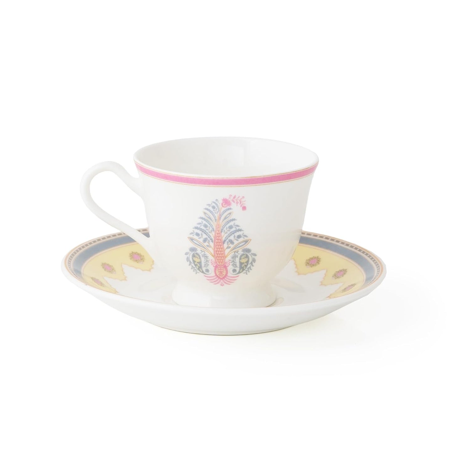 Clay Craft Fine Ceramic Tea Set of 15-1 Tea Pot with Lid +6 Cups+6 Saucers +1 Milk Pot + 1 Sugar Pot (Georgian Super S370)