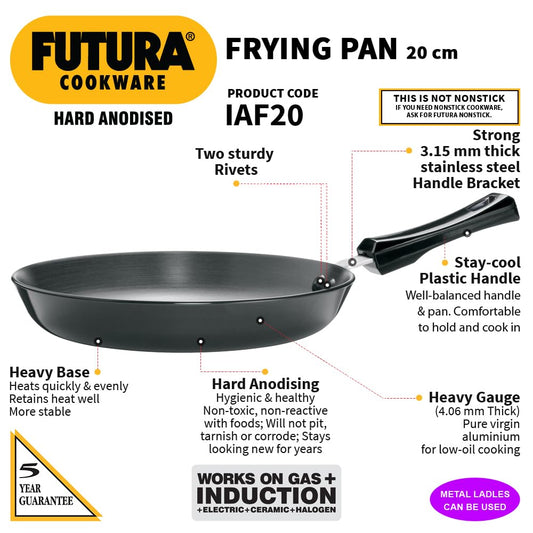 Hawkins Futura 20 cm Frying Pan, Hard Anodised Induction Fry Pan, Black (IAF20)