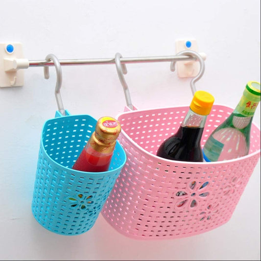 Dkriva Plastic Hanging Storage Basket/Dustbin Home,Kitchen,Office,Car,Bathroom Storage Basket Shelf with Hooks (Multicolor) (1-PCS)