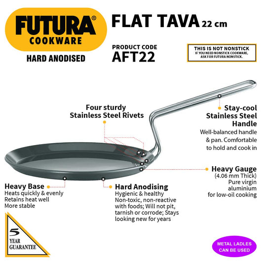Hawkins Futura Hard Anodised Flat Tava 22 cm, 4.06 mm