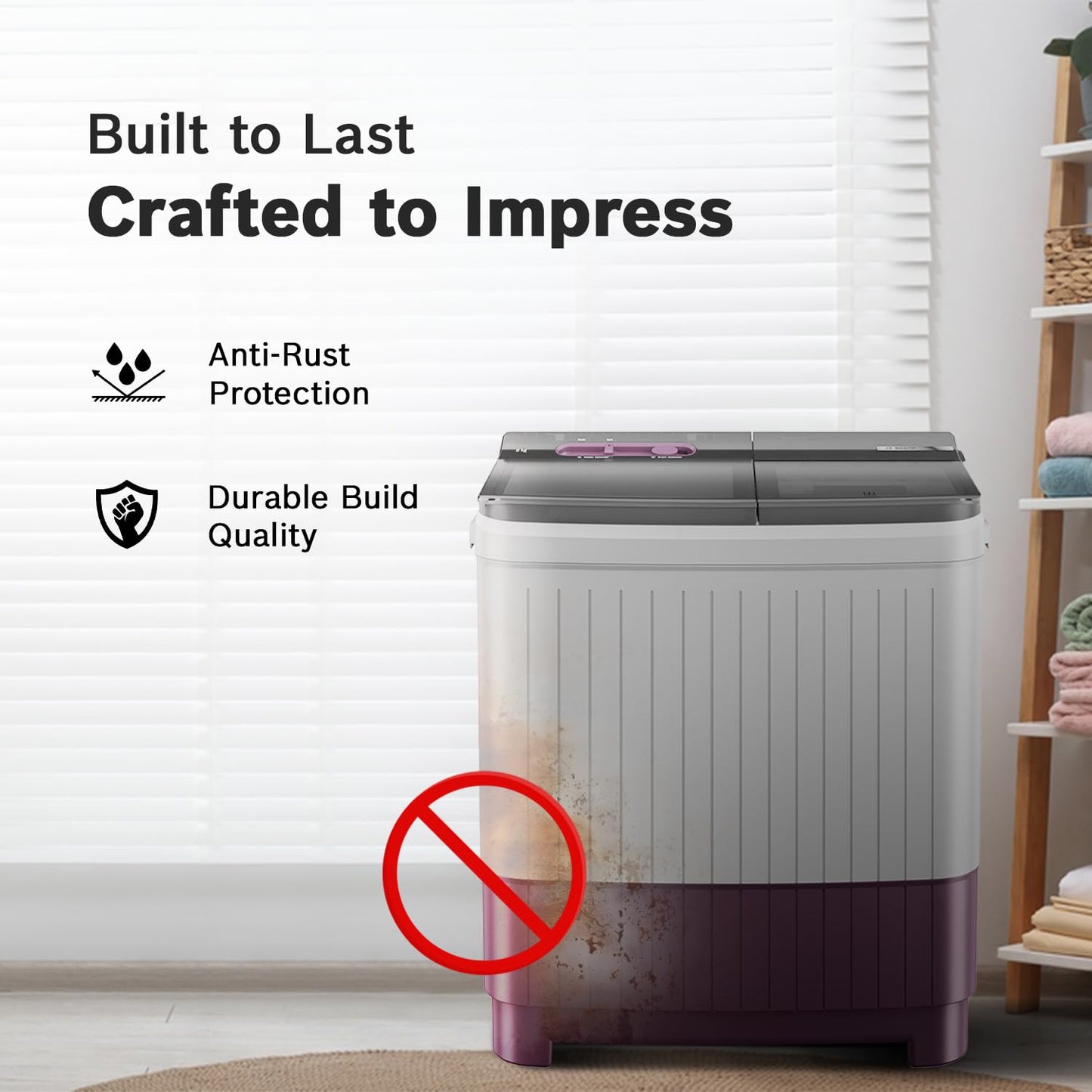 Bosch 8 kg 5 Star Semi-Automatic Top Loading Washing Machine (2025 Model, WJP802V0IN, 3 Wash Programs, Anti-Rust Body, 1300 RPM Spin Speed, Wine, 5 Years Comprehensive Warranty)