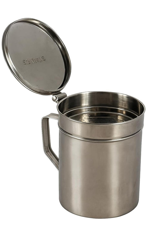 Dynore Stainless Steel Oil Strainer/Drip Pot/Grease Can - Cooking Grease Container, Reuse Oil Storage (Best Oil Saver) Can Container with Removable Filter Anti-Scalding Handheld - Set of 1 Pcs
