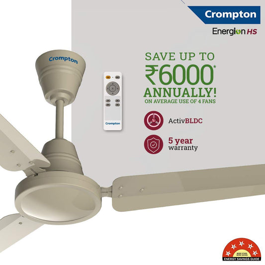 Crompton Energion HS 1200 mm BLDC Ceiling Fan with Remote Control | BEE 5 Star Energy Rating | ActivBLDC Technology | Anti-Rust | Superior Air Delivery | 5 Year Manufacturer Warranty | Ivory