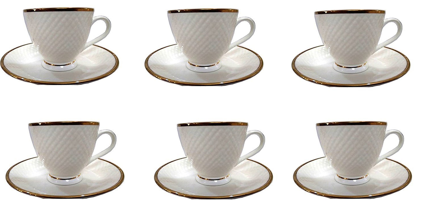 Clay Craft Bone China White Dotted Cup and Saucer Set, 12-Pieces