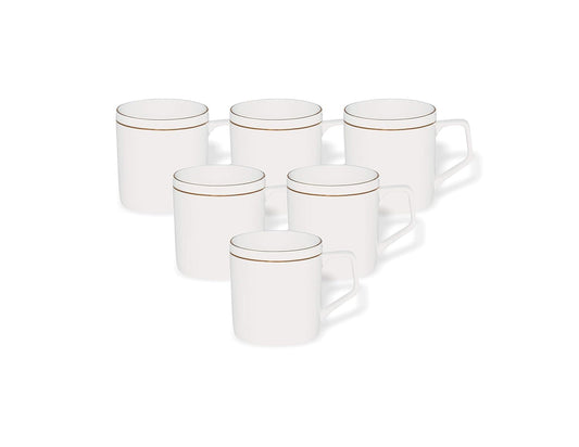 Clay Craft Elegant Gold Line Coffee/Tea Cups Set of 6 Perfect for Daily use 180 ml, White, Standard (Director-Set of 6)