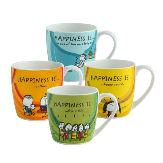 Clay Craft - Happiness is Ceramic Coffee Mugs Alton, Set of 4, 240ml Director Hilton 389 Bone China Coffee Mug Set,Set of 6, Multicolour -(Size:220ml/6.6cm)- (CM-Director-Hilton-389)