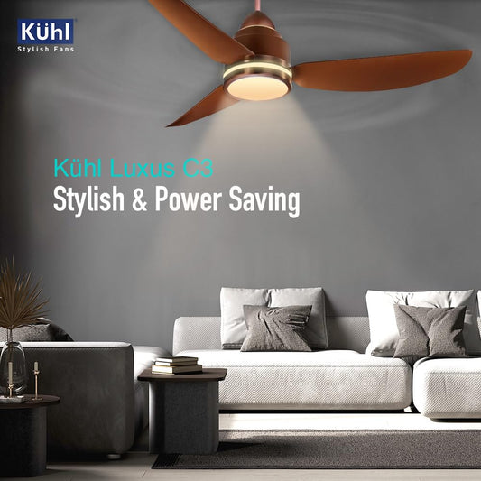 KUHL Luxus C3 1200mm Stylish 65% Power Saving BLDC Ceiling Fan with Remote | Night & Down Light | 29W |BEE 5 Star | Low Noise | IoT –Operate via Mobile & Alexa | Reverse Mode |Free Installation|Brown